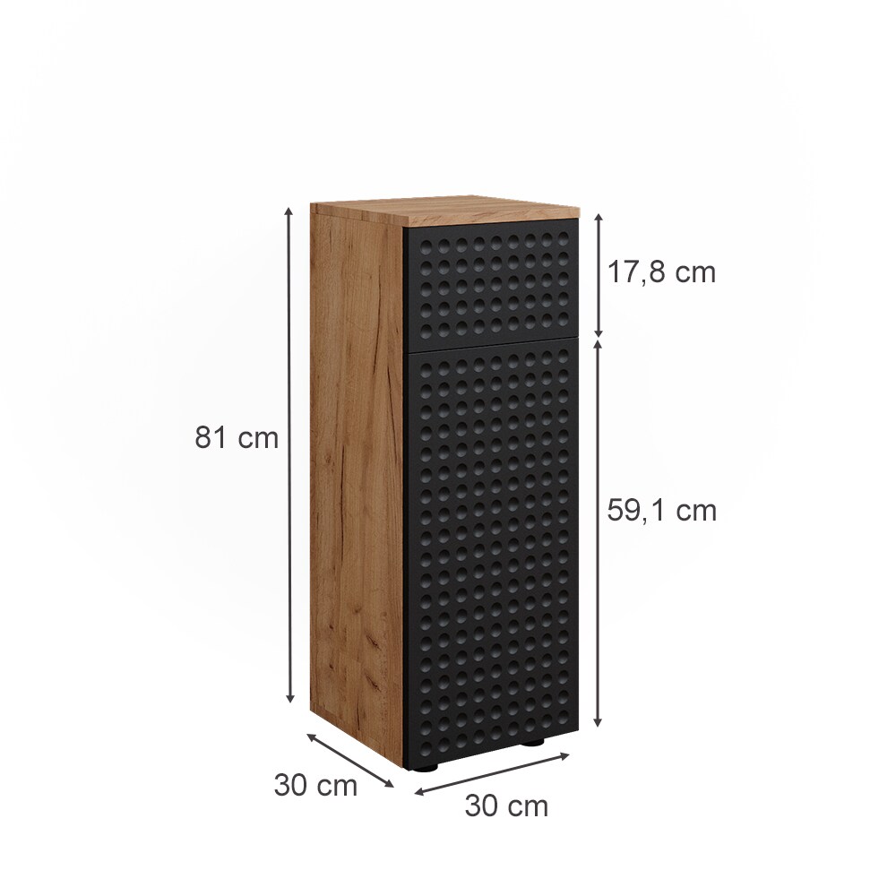 Vicco Midischrank Irma Eiche Anthrazit 30 x 81 cm 1 Schublade 2 Fächer Badezimmer