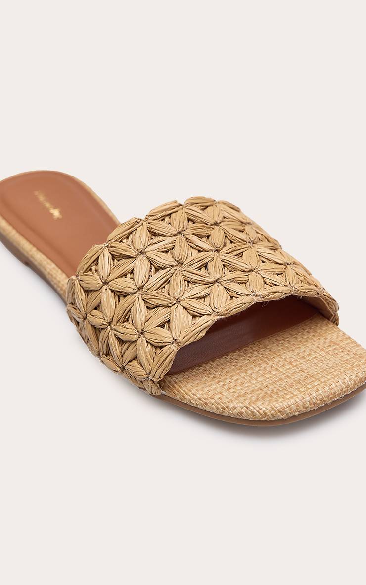 Naturel Sandales Mules Plates En Raphia
