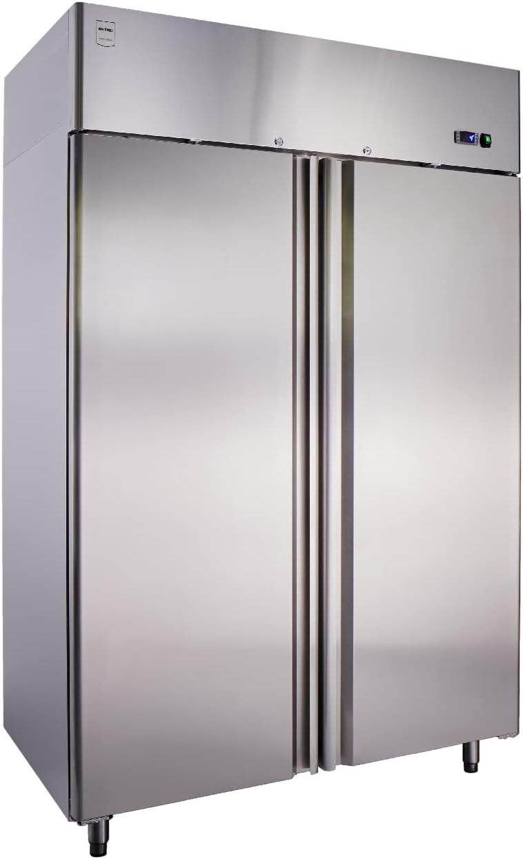 METRO Professional Armoire Réfrigérée Négative GFR1400, 131,4 x 80,5 x 206,5 cm, 940 L, Froid Ventilé, 980 W, avec Serrure, argenté, Frigo, Congélateur, 2 portes, Side by Side