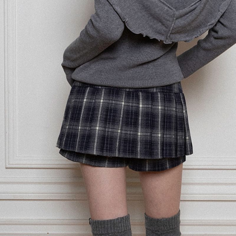 Genrovia - Geruite geplooide skorts met gemiddelde taille