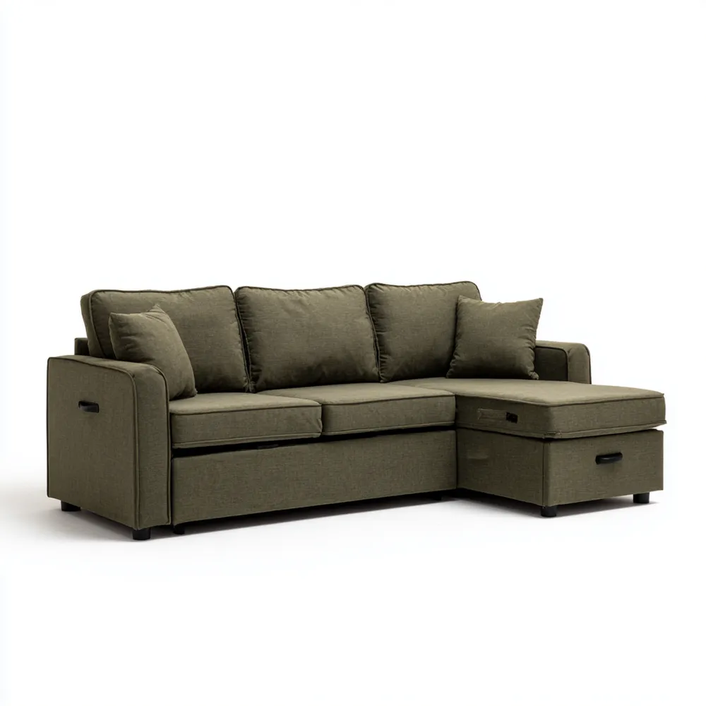 Ecksofa Stoff 250x150x85 cm – Olivgrün – Moderner Stil