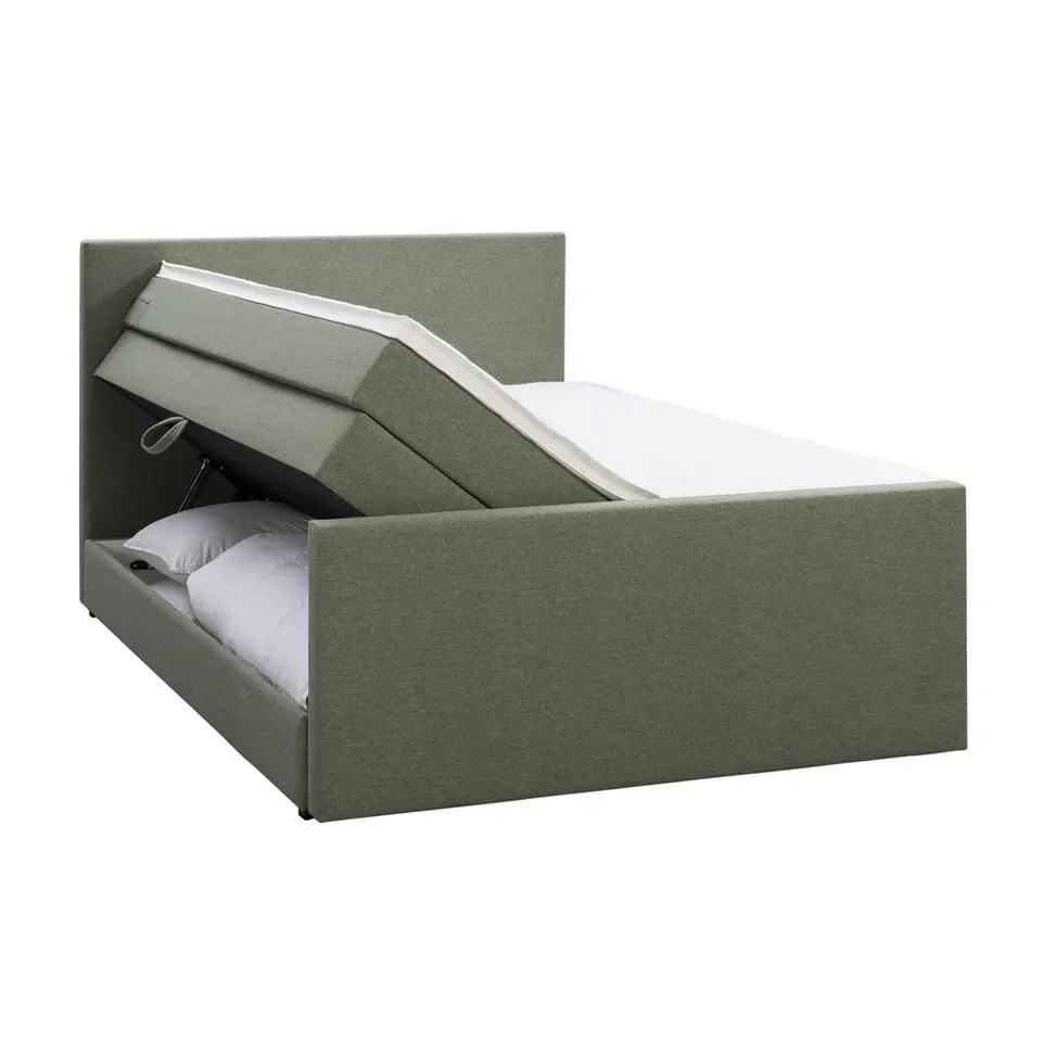 Boxspring met opbergruimte en voetbord Liv egaal - groen - 160x200cm