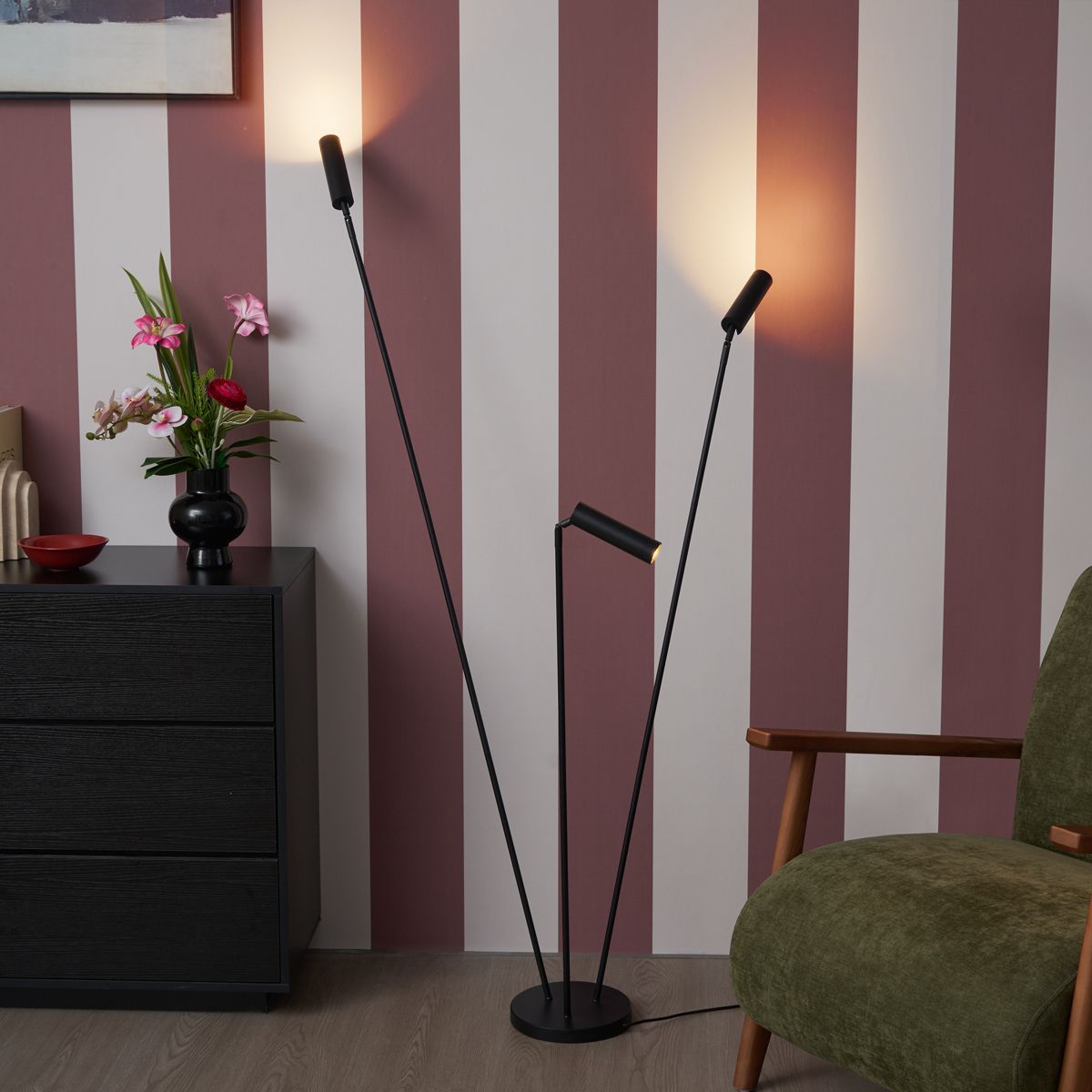 Moderne vloerlamp zwart 3-lichts GU10 35mm - Thomas