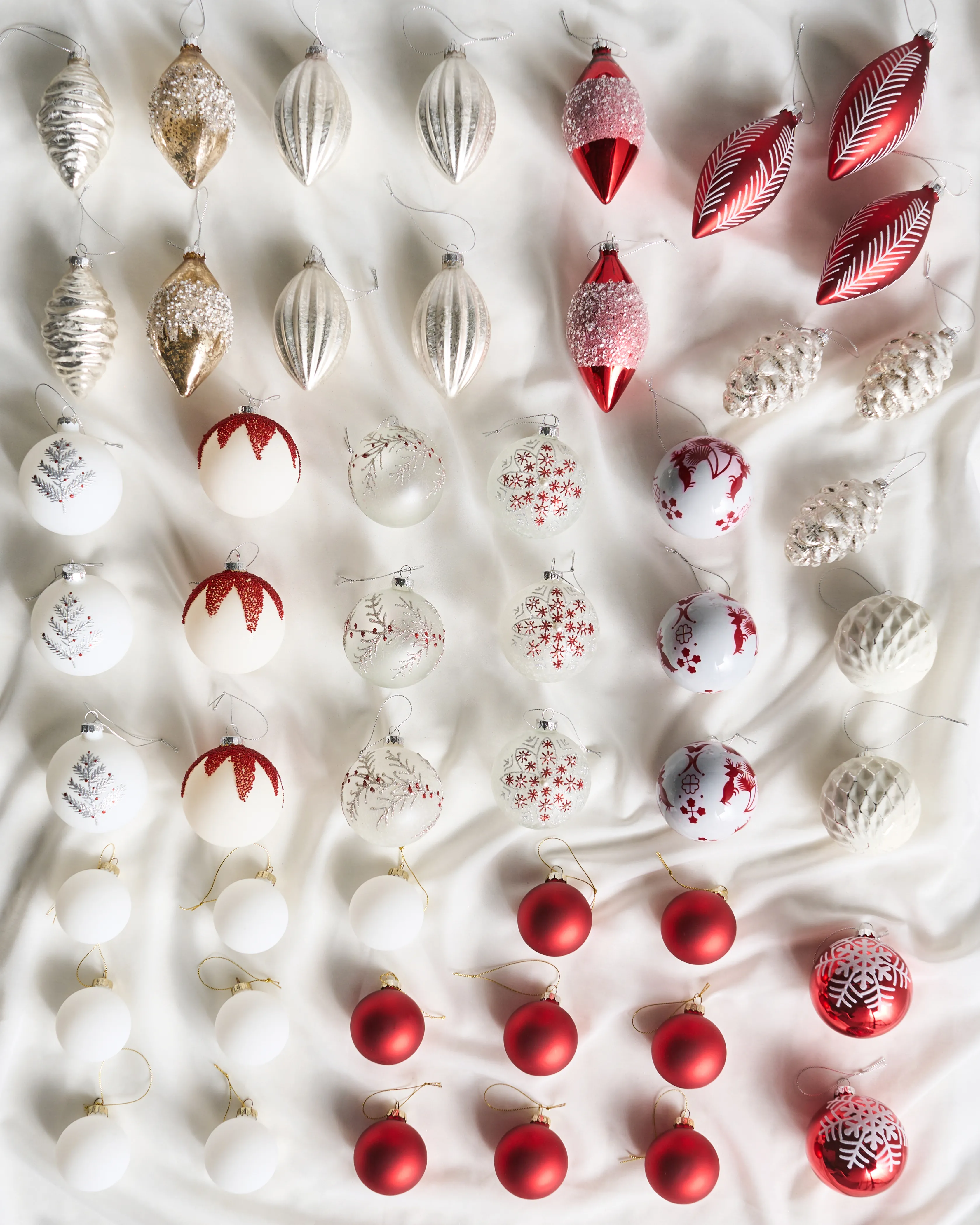 Set van 50 kerstballen SNOWFLAKE Glas Rood/wit