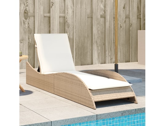 VIDAXL - Bain de soleil Chaise longue avec coussin beige 60x205x73 cm résine tressée