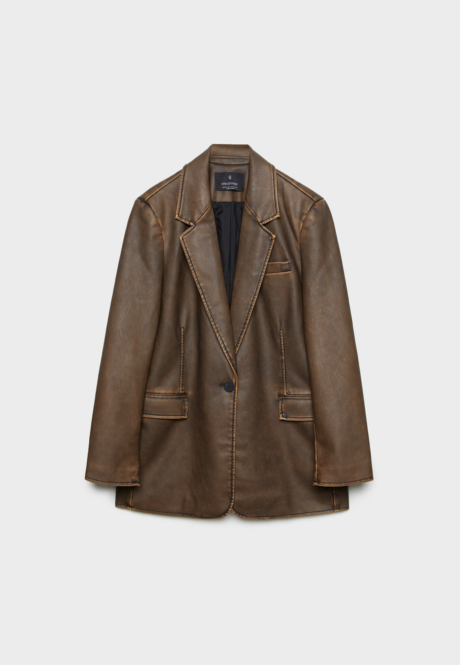 Blazer de couro sintético com efeito desgastado