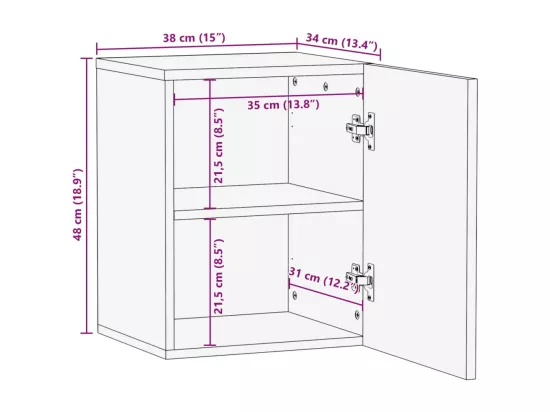 Armoire murale de salle de bain 38x34x48cm brun manguier massif