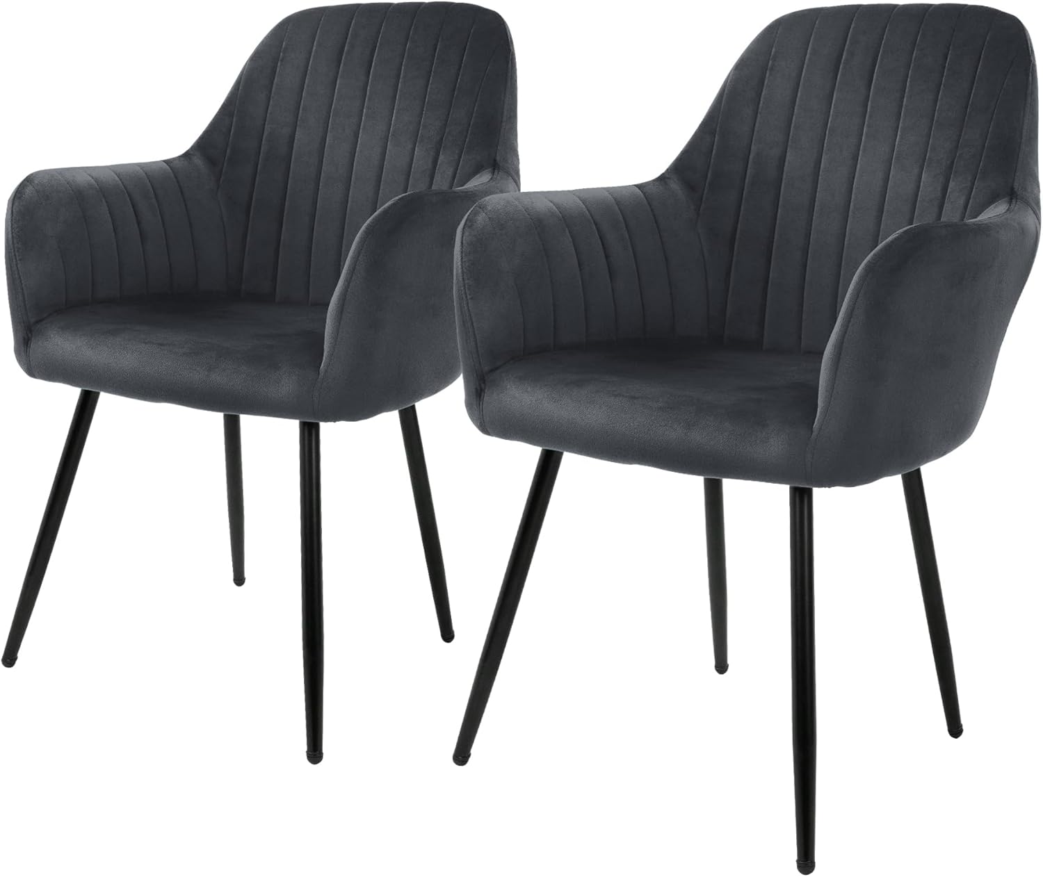 ML-Design 2er Set Esszimmerstühle mit Rücken- und Armlehnen, Grau, Küchenstühle mit Samtbezug, Polsterstühle mit Metallbeinen, Ergonomische Stühle für Esstisch, Wohnzimmerstühle Esszimmerstuhl