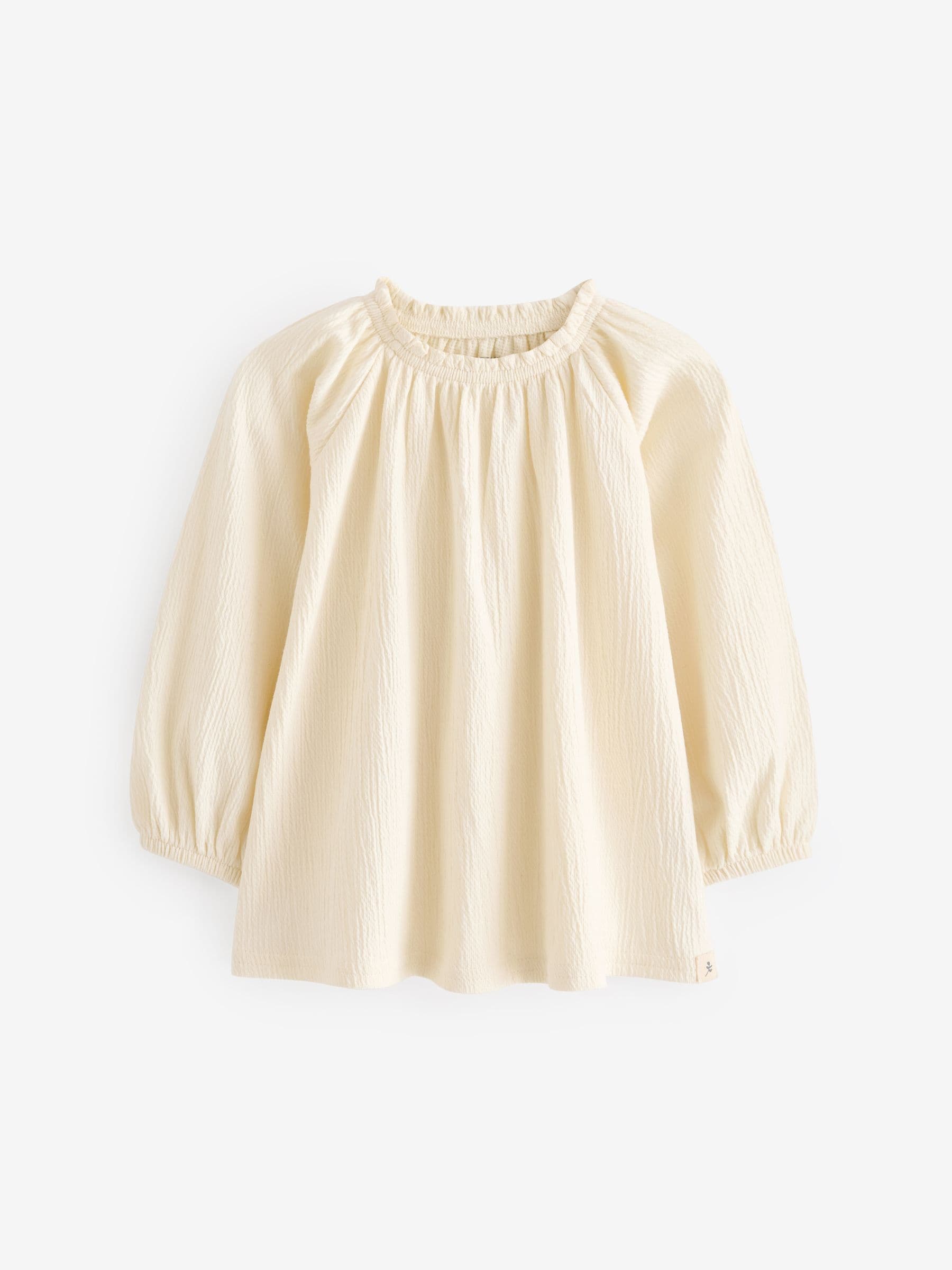 Crème - Blouse met lange mouwen en geplooide hals (3mnd-7jr)
