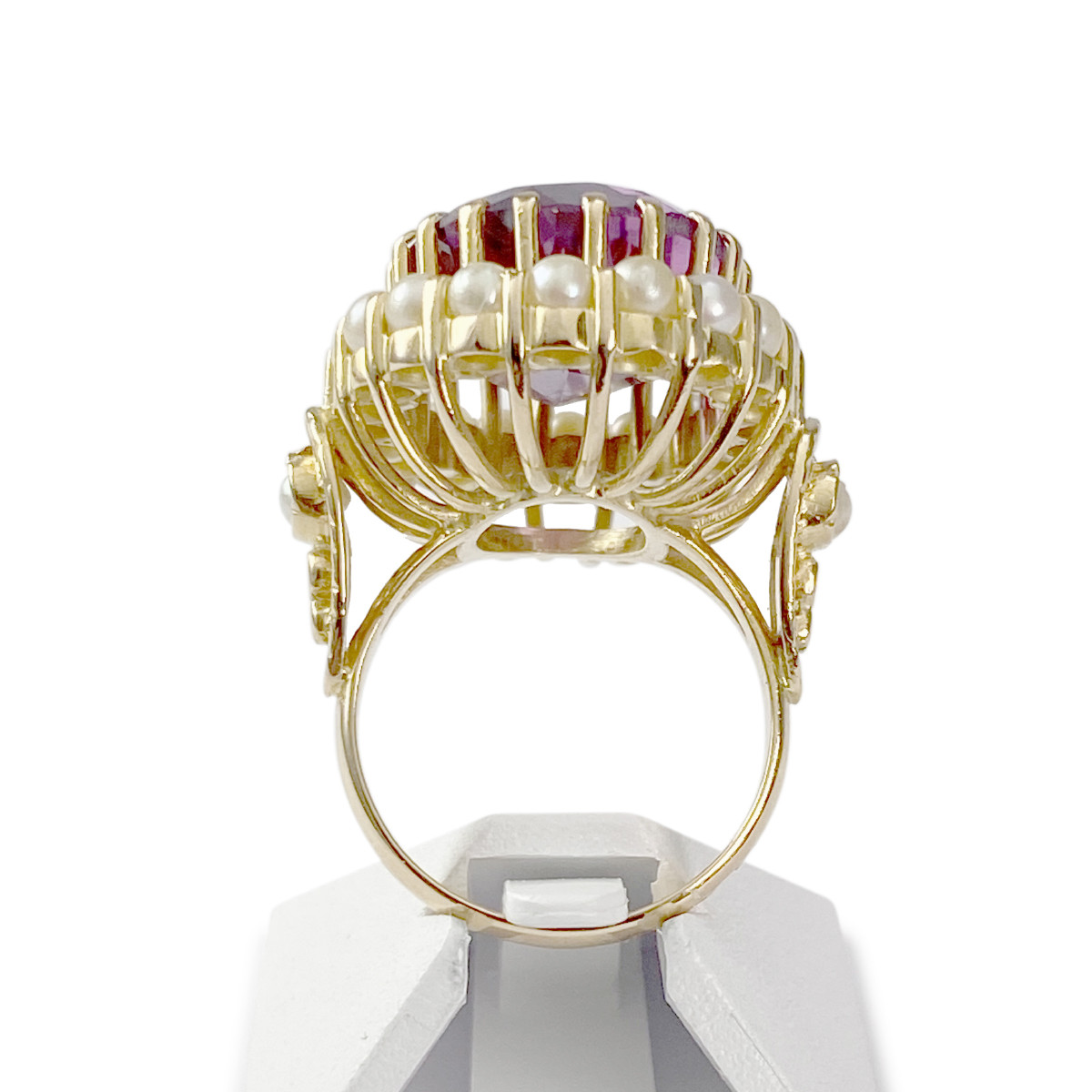Bague d'occasion or 750 jaune perle de culture du japon corindon