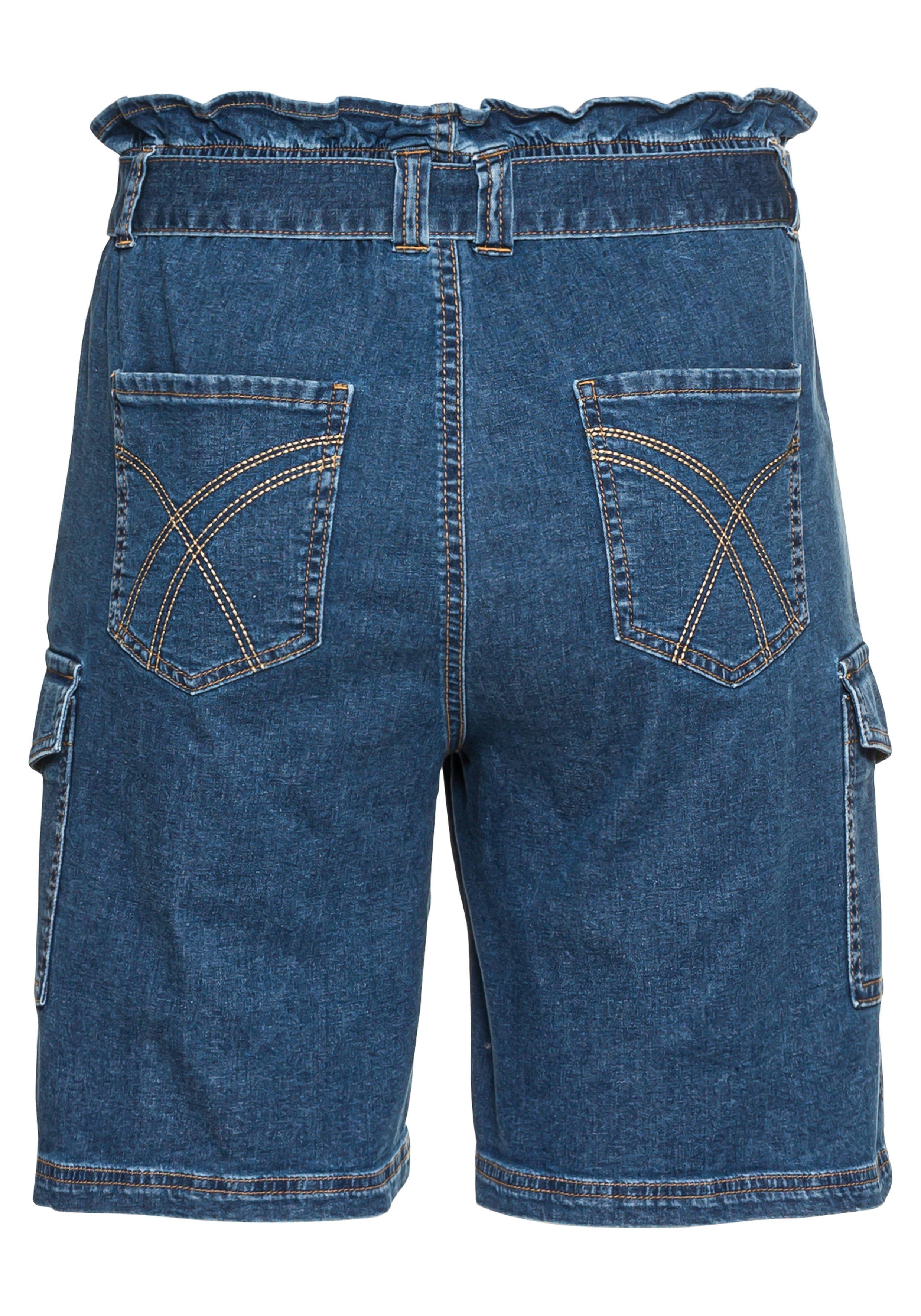 Jeans-Shorts mit Paperbagbund und Cargotaschen