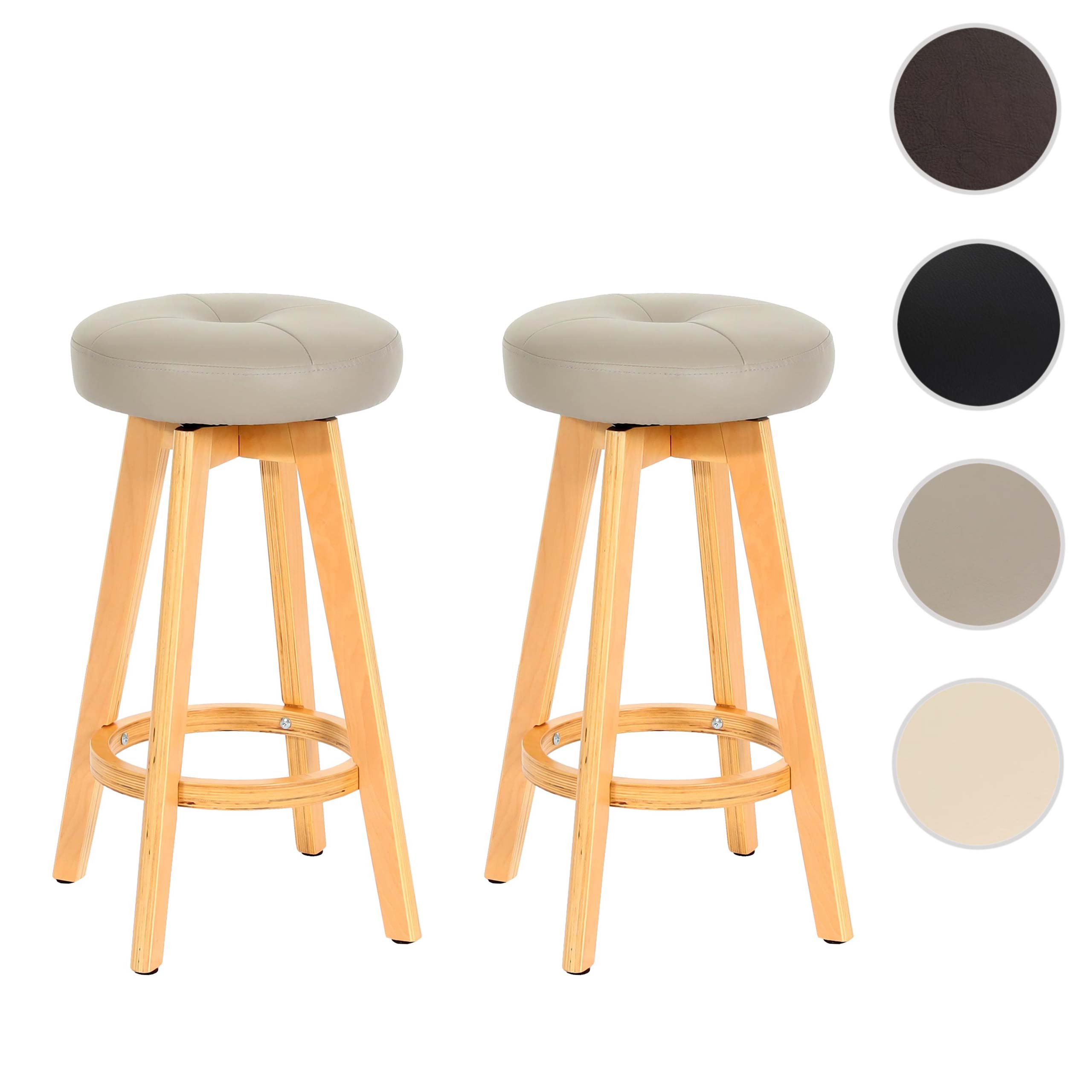 2er-Set Barhocker Boras, Barstuhl Tresenhocker, Holz Kunstleder drehbar ~ taupe, helle Beine