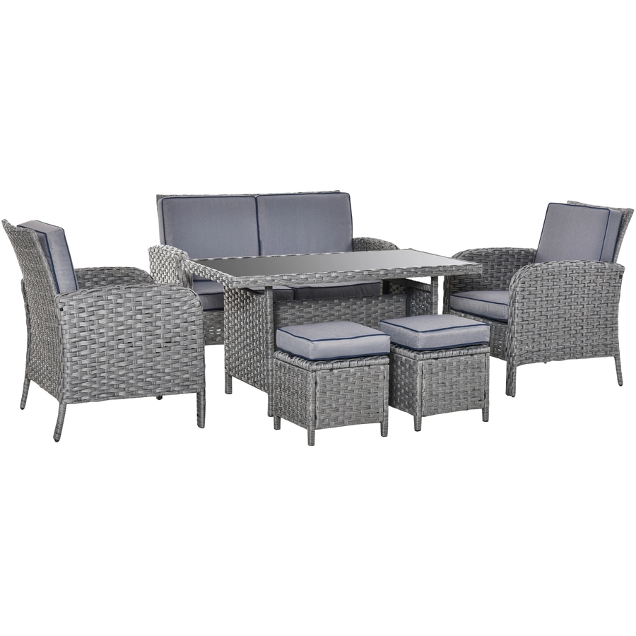 Outsunny Polyrattan Gartenset 6-teilig Grau