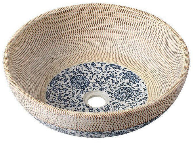 Sapho Priori keramische decoratie waskom 42cm beige met blauwe details