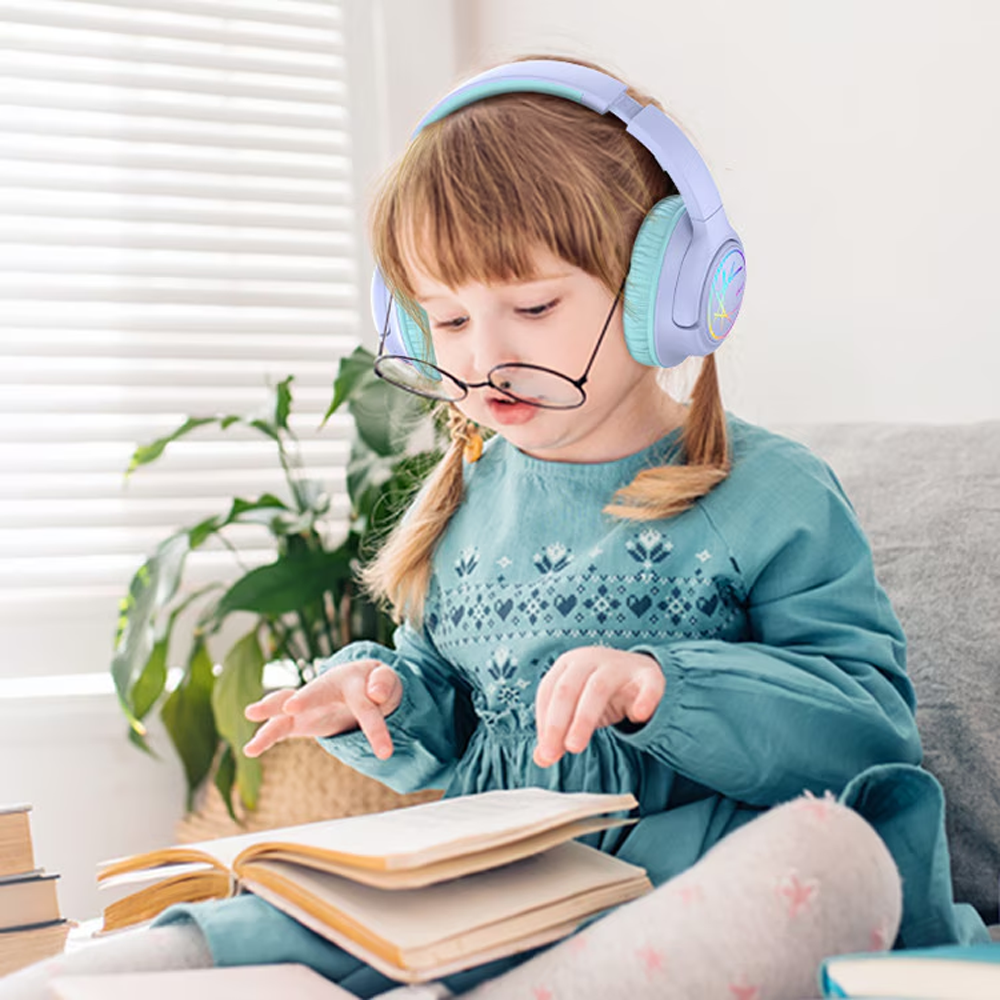 LED Kinder Bluetooth On-Ear Kopfhörer Wireless Headset 74/85/94dB Begrenzte Lautstärke (C10-2083N-01) - Blau