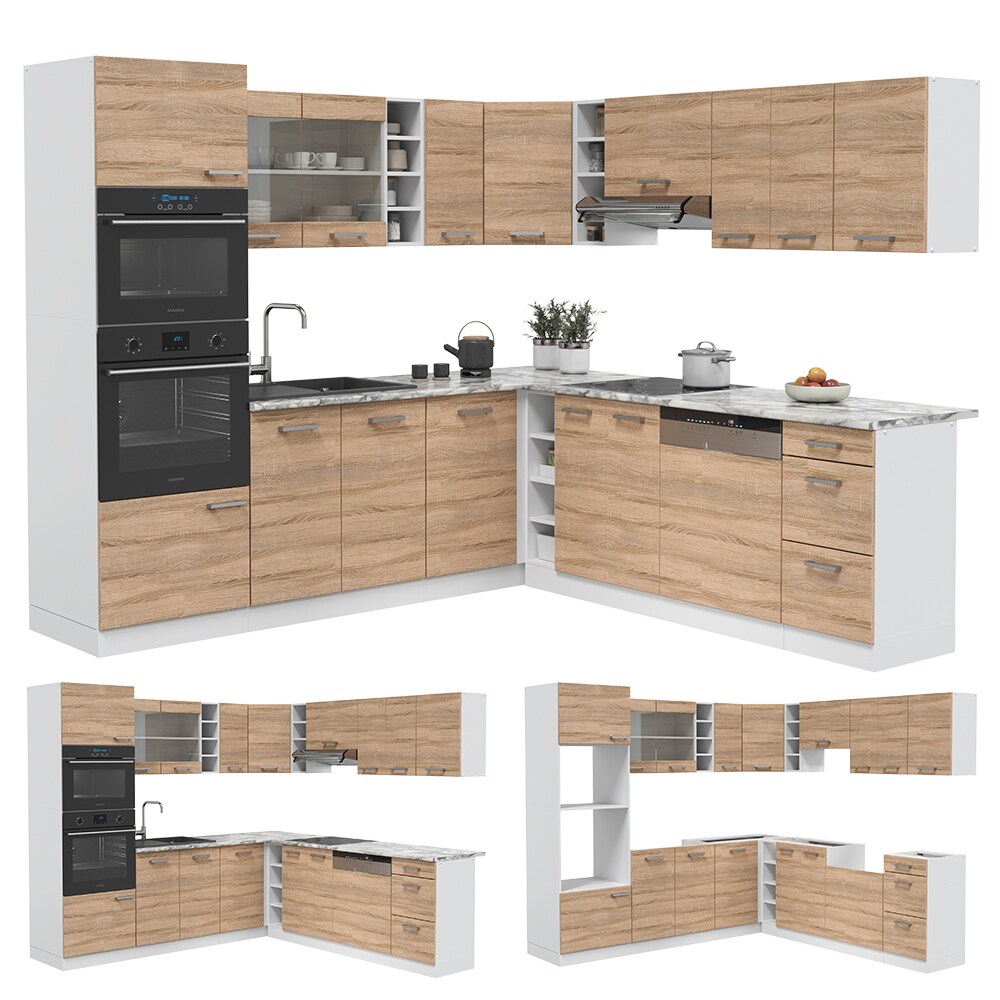 Vicco Küchenzeile Eckküche Einbauküche R-Line Ecke Weiß Sonoma Küchenblock Küche