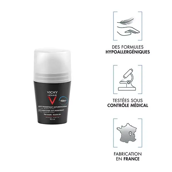 Desodorante Roll-On Antitranspirante Vichy Masculino 48h, Pacote com 2 x 50ml