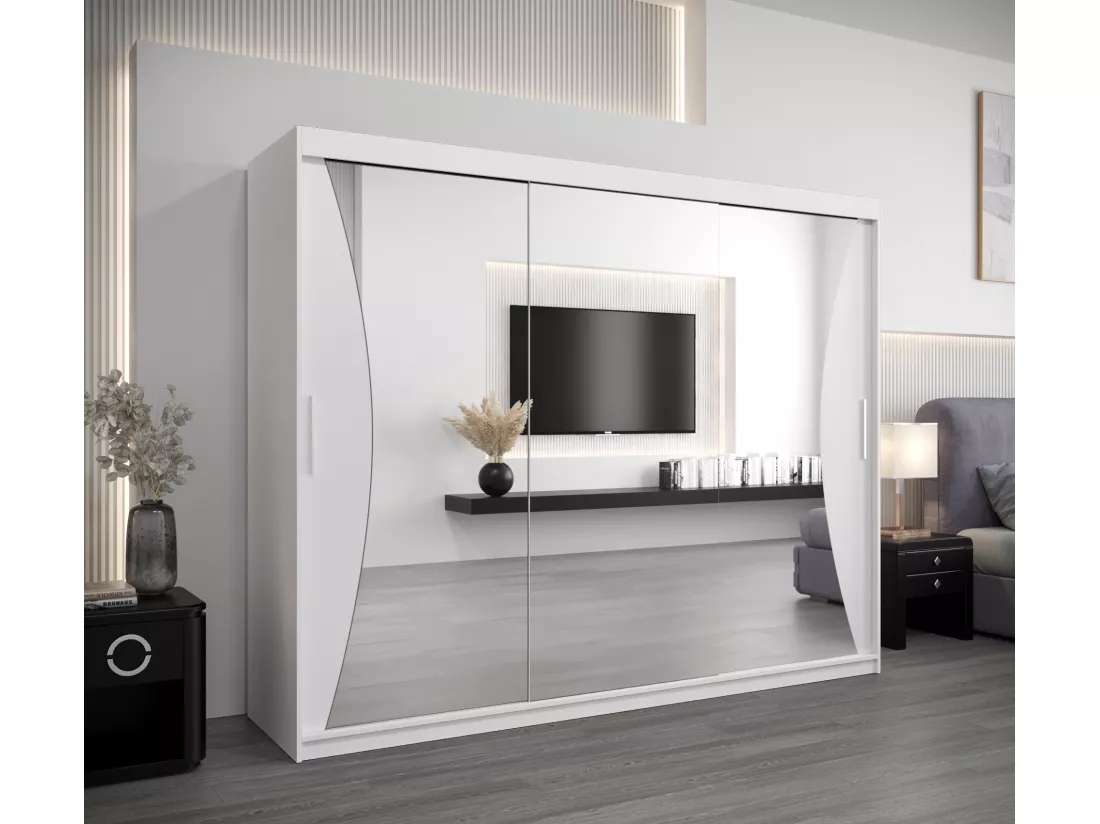 ARMOIRE MONACO À PORTES COULISSANTES 200/250/62 3 Portes (Blanc/Blanc)