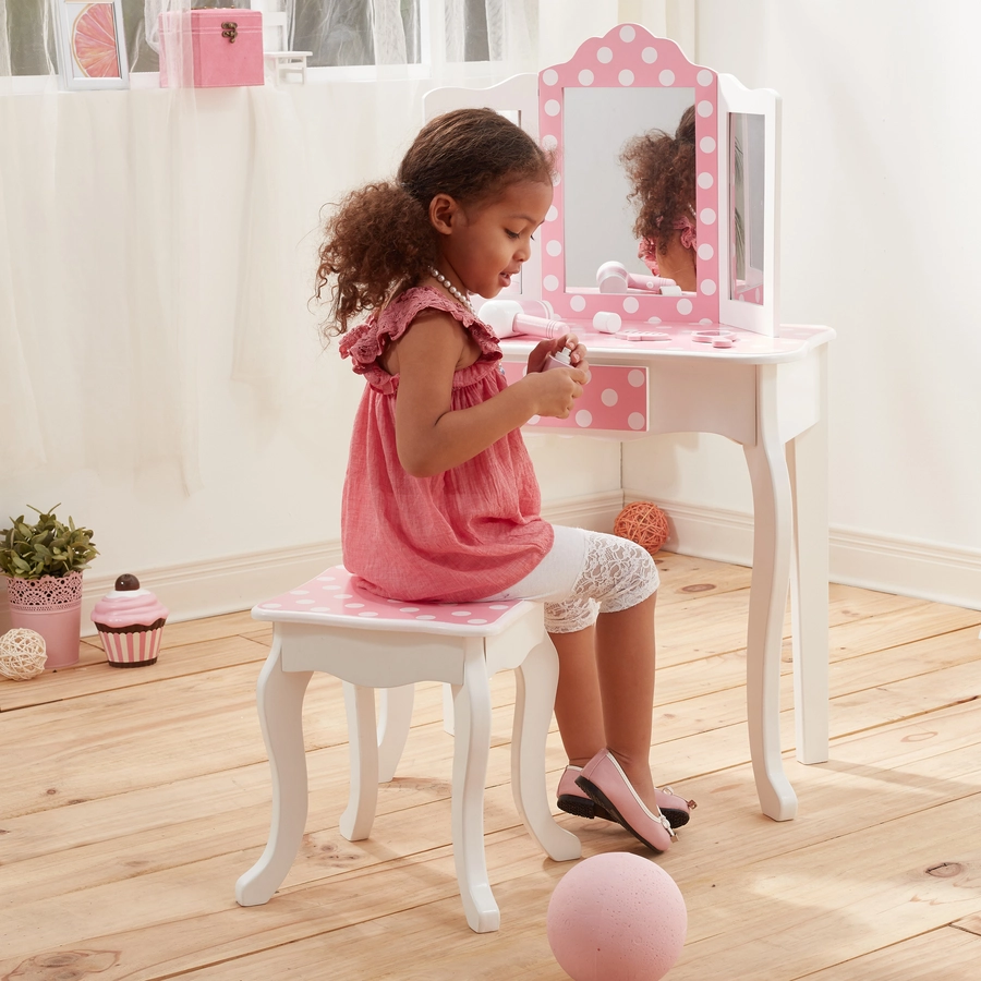 Teamson Kids Schminktisch mit Hocker, Dots