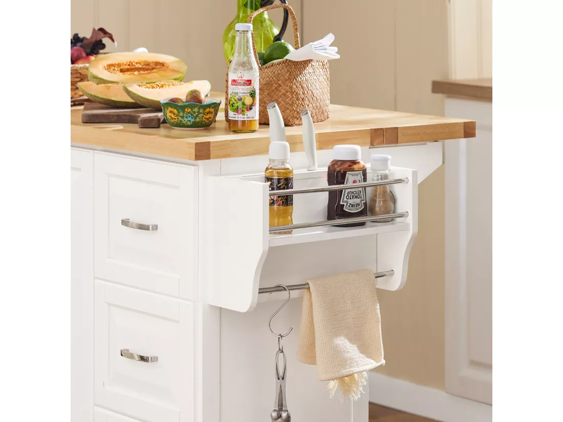 Desserte sur roulettes Meuble de Cuisine de Service en Bois Plans de Travail Rabattables, FKW41-WN