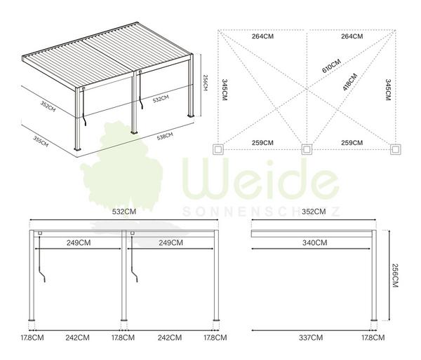 Weide Deluxe Wandpergola Voll-Alu, ca.