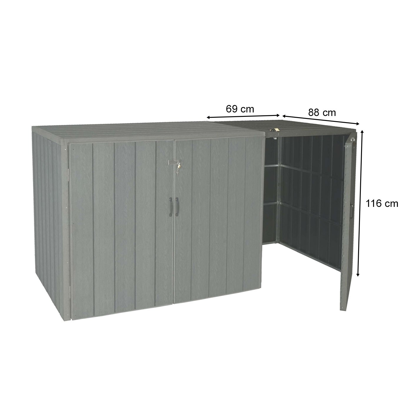 1er WPC-Mülltonnenverkleidung Erweiterung MCW-J28, Premium Mülltonnenbox, Metall Holzoptik ~ braun
