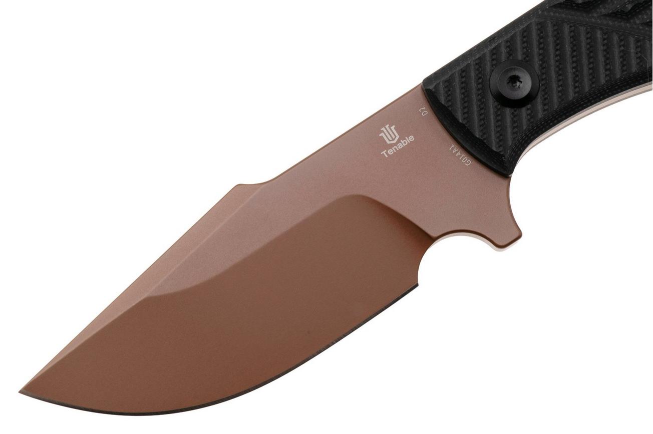 Tenable Knives Tiny Dancer G014A1 Rose Gold Coated D2, Black G10, vaststaand mes, JB Stout design