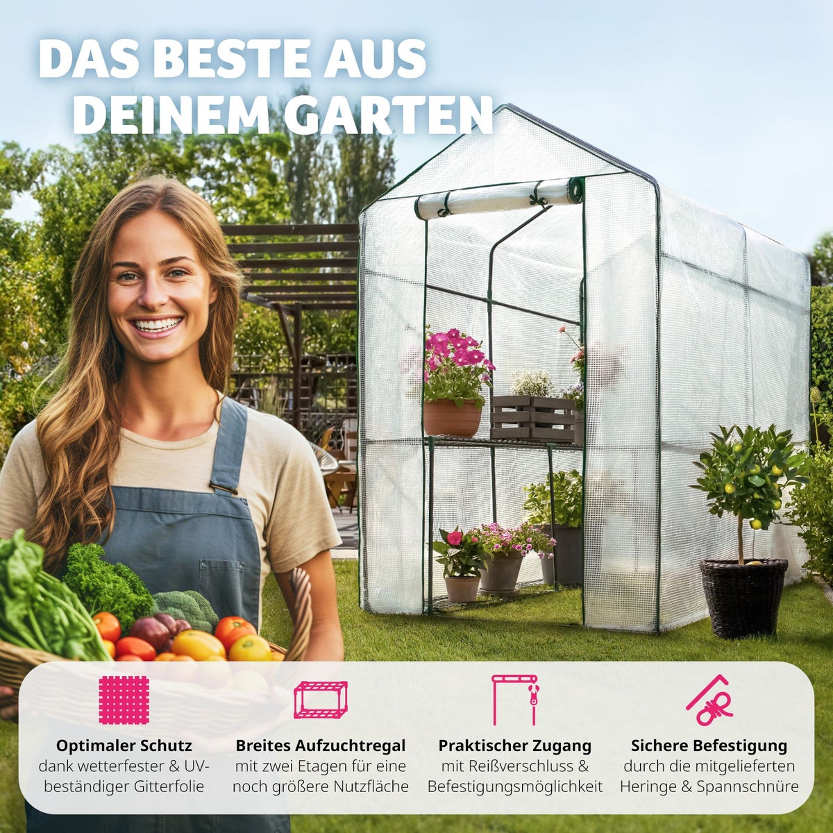 tectake Andrea 3,6 m³ foliekas, met 4 planken inclusief scheerlijnen en haringen, 186 x 120 x 190 cm