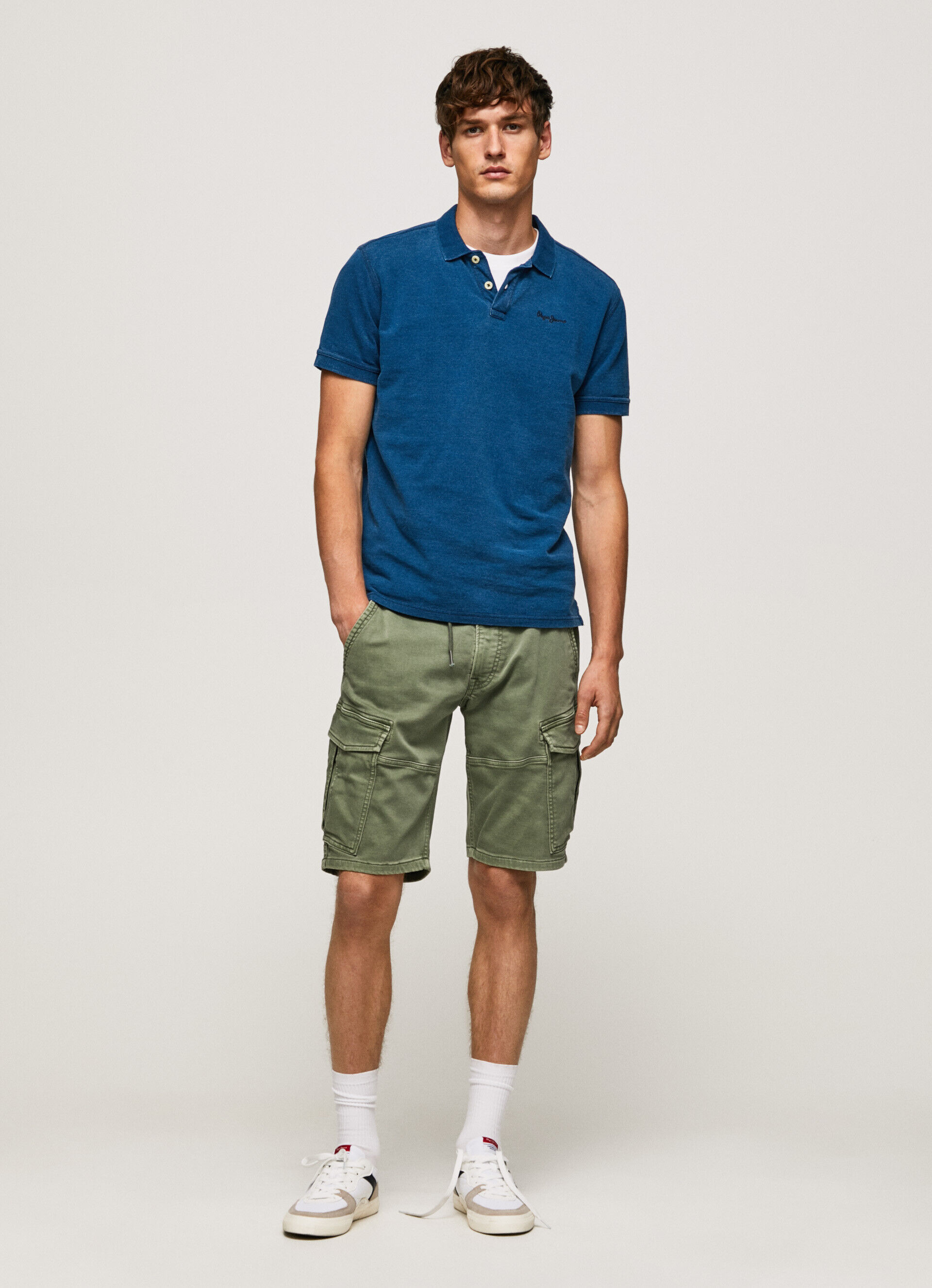 Camisa polo de algodão com efeito vertiginoso - azul índigo