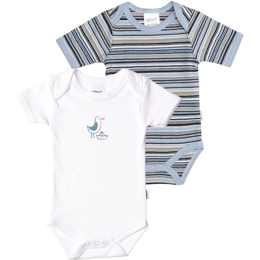 Liliput Kurzarm-Bodys 2er-Set blau und weiß