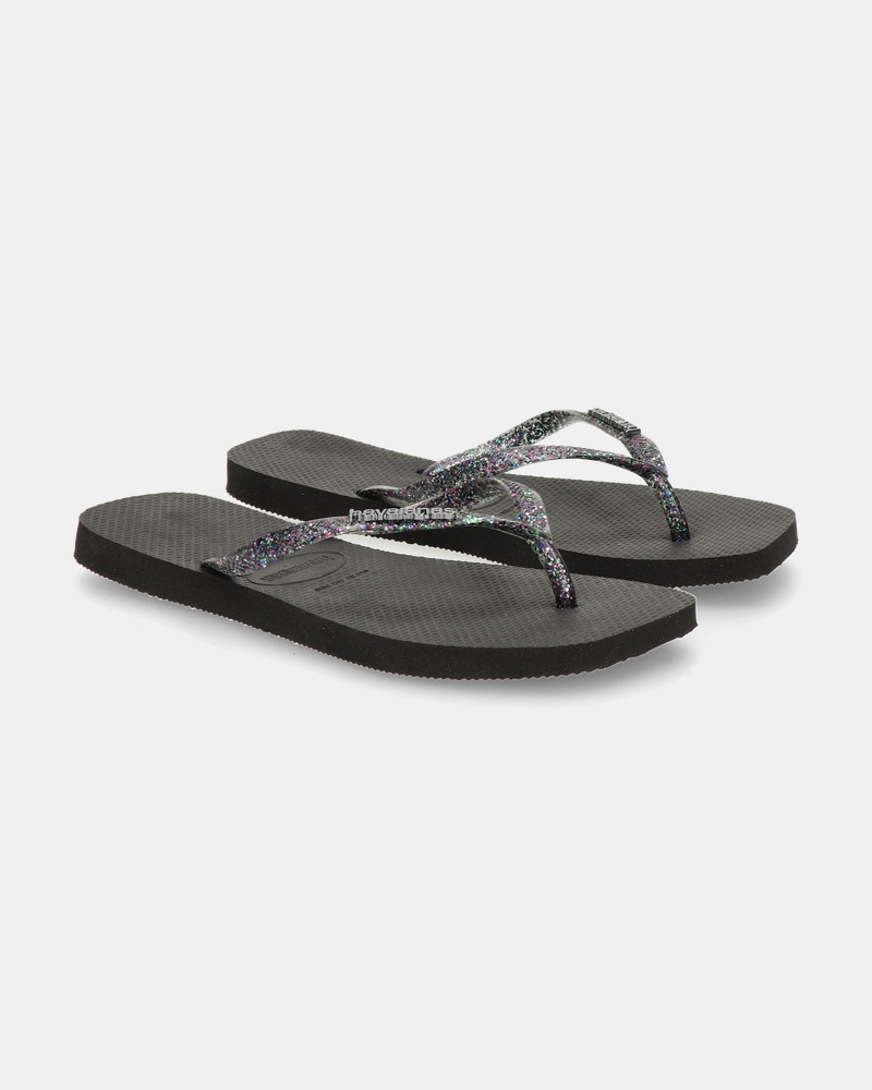 Havaianas Square Logo Metallic Slippers  - zwart