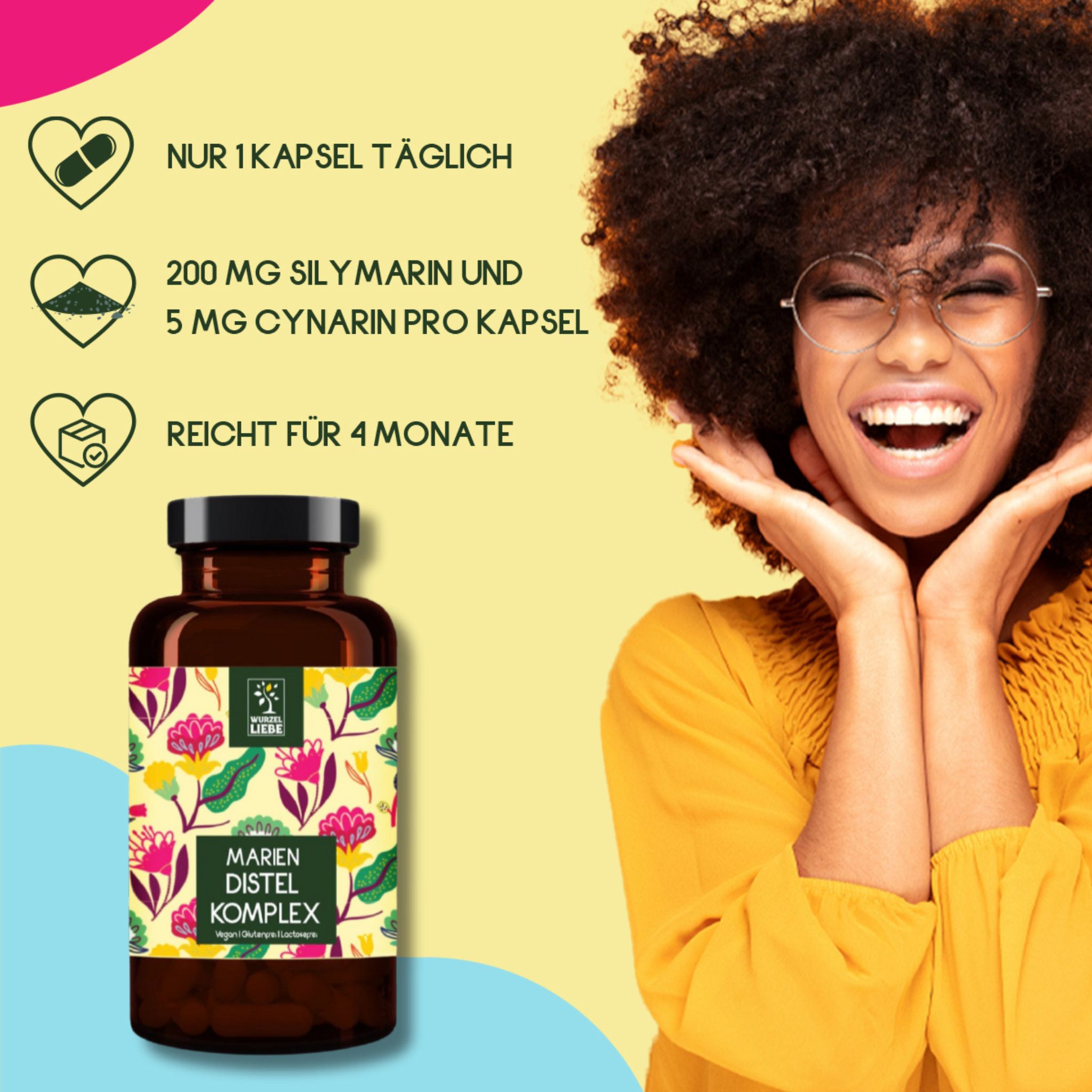 WURZELLIEBE Mariendistel Kapseln mit Artischockenextrakt & Löwenzahn mit 80% Silymarin - 120 Kapseln