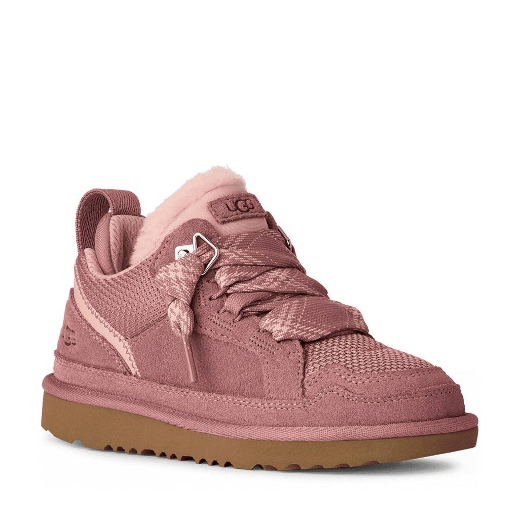 UGG K Lowmelgevoerde suède veterschoenen roze