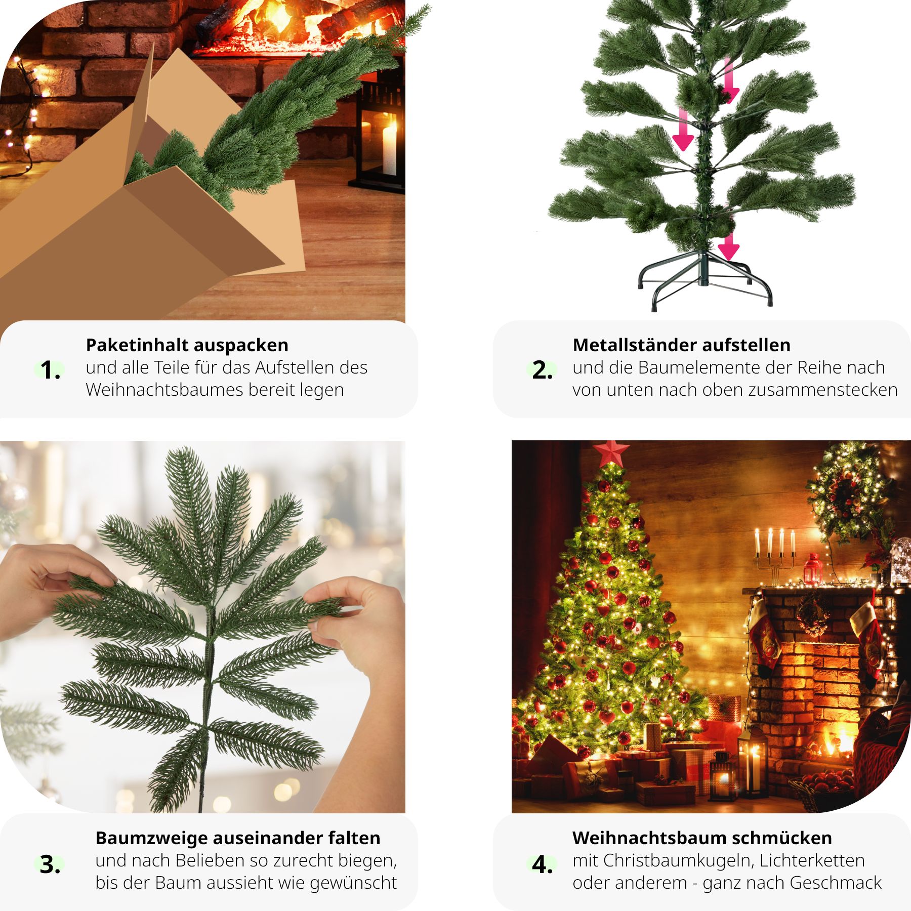 tectake® Weihnachtsbaum, verschiedene Größen, künstlich, Spritzguss, formbar mit viel Volumen, inklusive Metallständer mit Kunststoffkappen