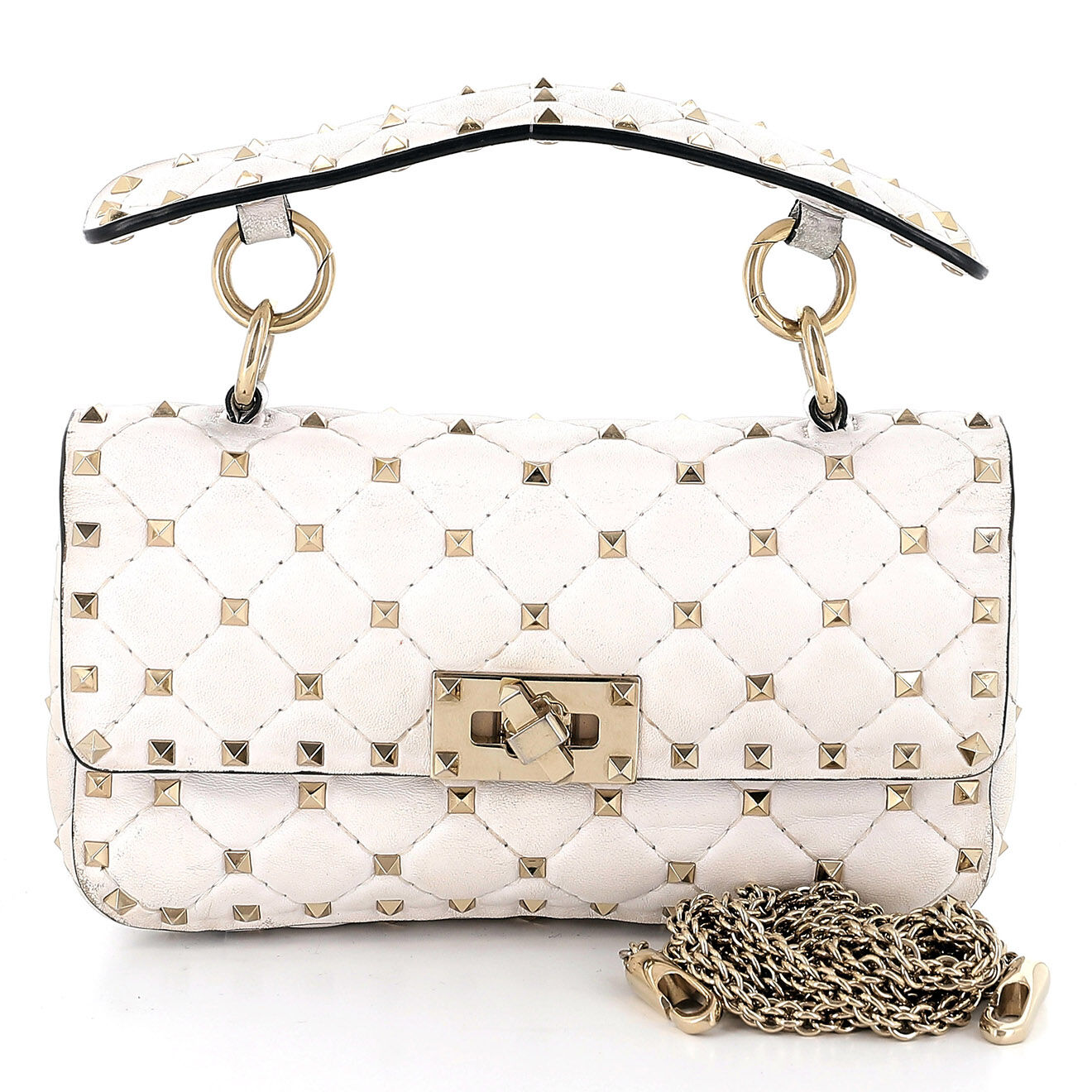 Valentino Sac bandoulière Rockstud Spike Petit en Cuir blanc Etat: Etat correct - Longueur 19 cm