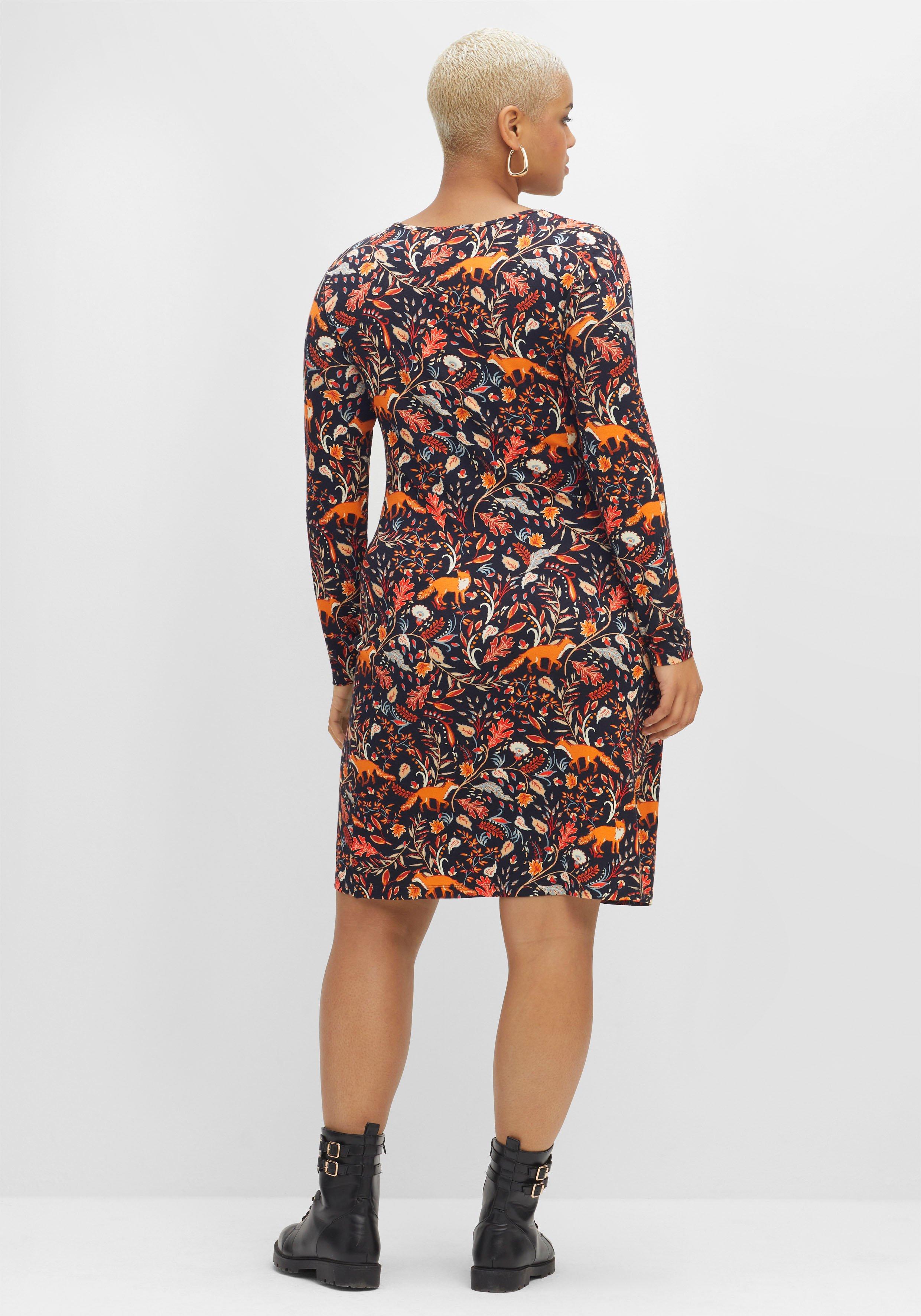 Jerseykleid in Wickeloptik mit tiefem V-Ausschnitt