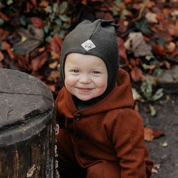 Køb Racing Kids Dino Elefanthue Uld/Bomuld 3-lags Forest Green