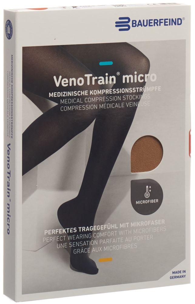 Bauerfeind VenoTrain Micro KKL2 AG<br>1 Paar, M, plus/long offene Fussspitze Spitzenhaftband caramel