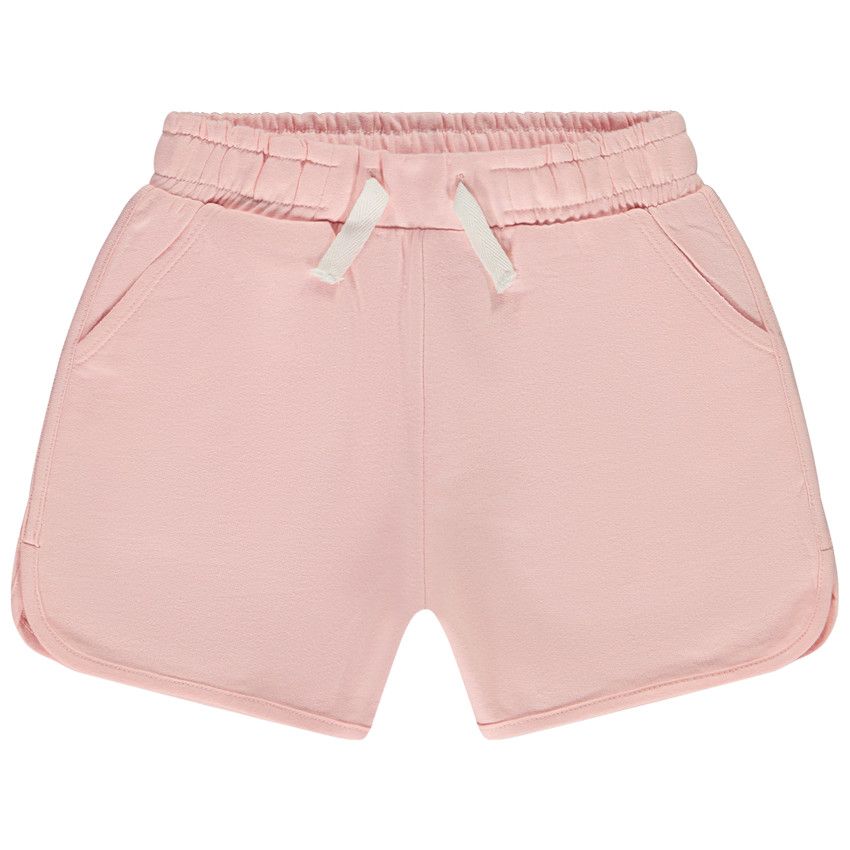 Short en molleton uni à cordon de serrage contrasté pour fille - Rose