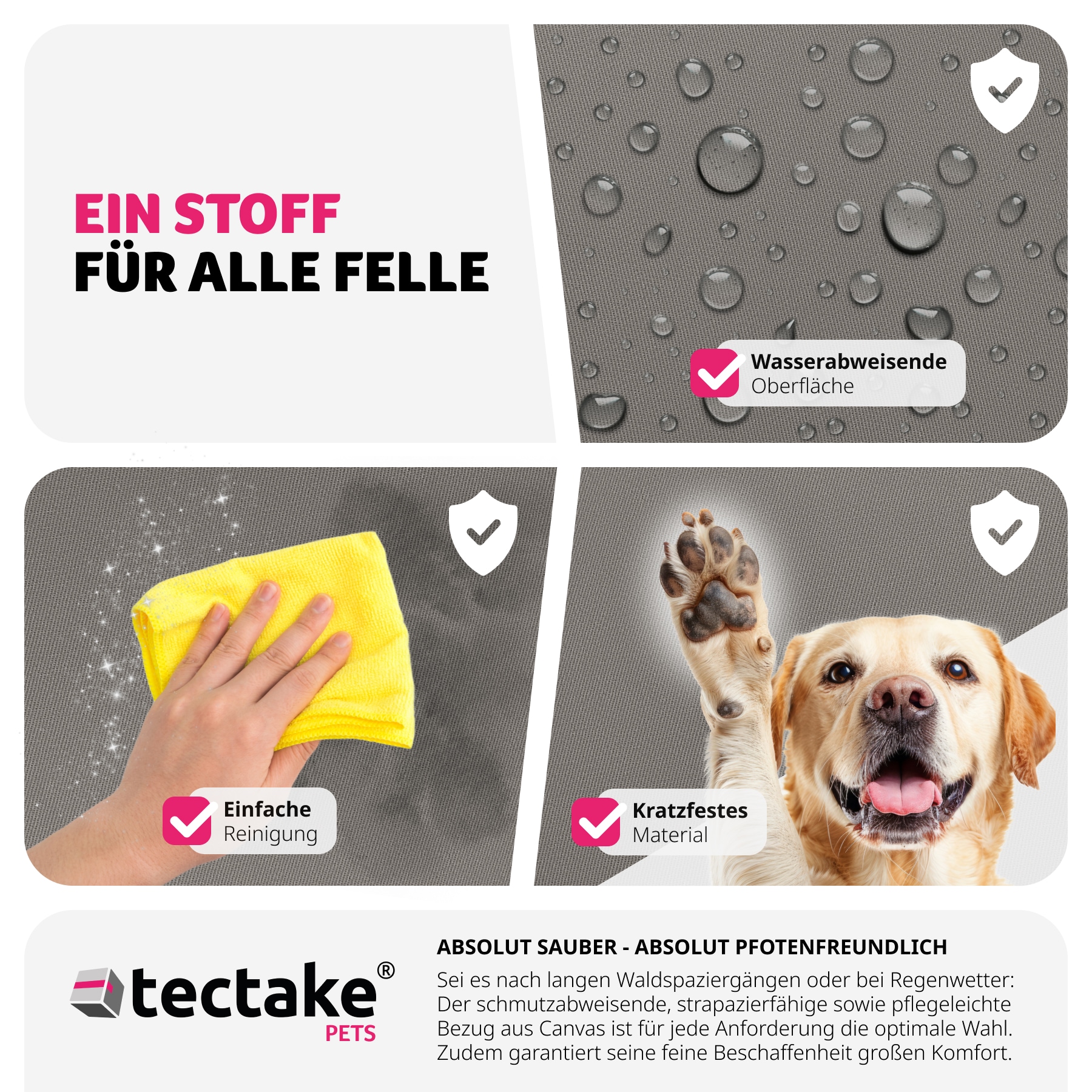 tectake® Hundeautositz, mit Sicherheitsleine und 2 Befestigungsgurten, längenverstellbar, abnehmbare Bezüge aus Canvas, wasserabweisend und waschbar, 55 x 50 x 29 cm