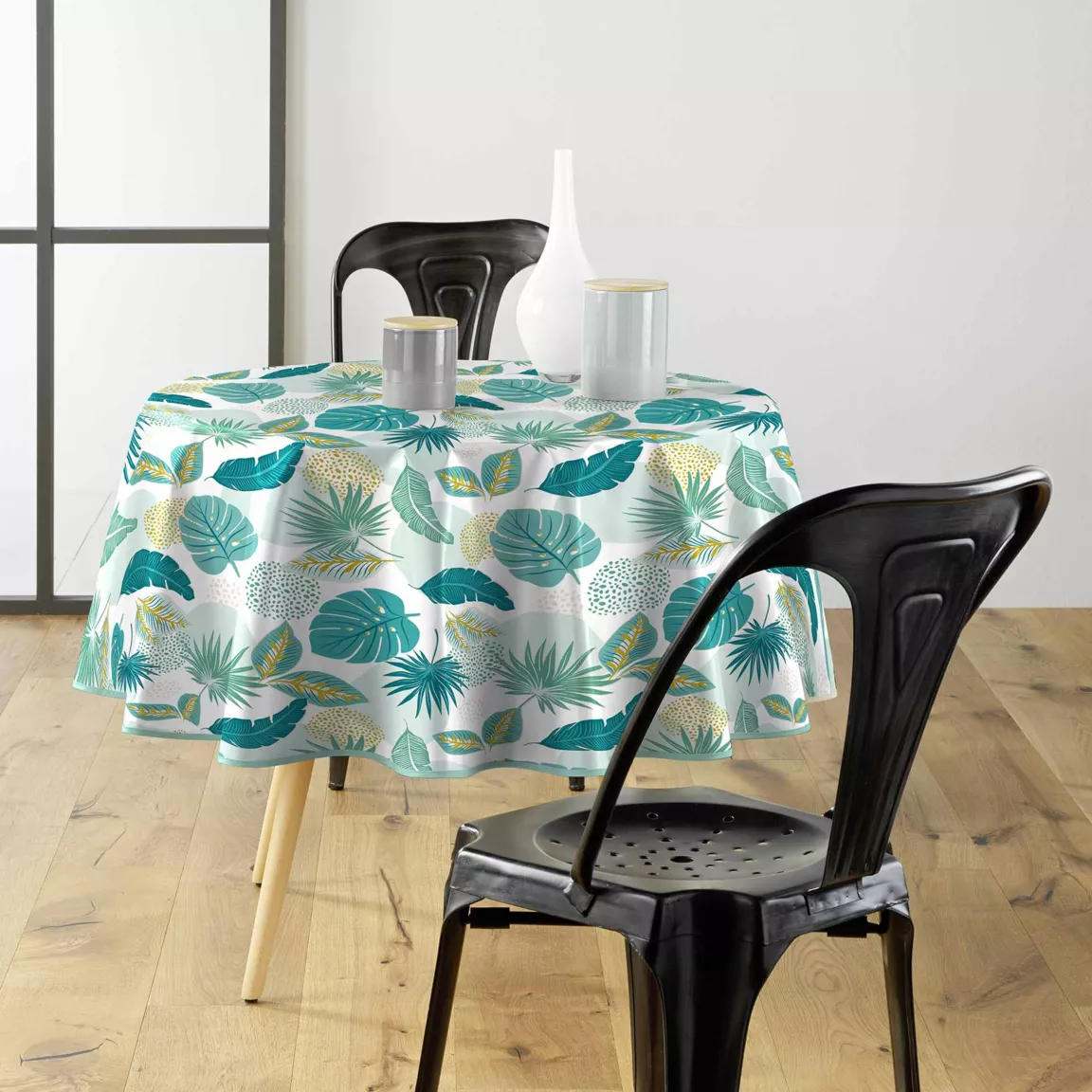 Nappe ronde anti tache tissu PVC imperméable (D160 cm) Plantania Bleue