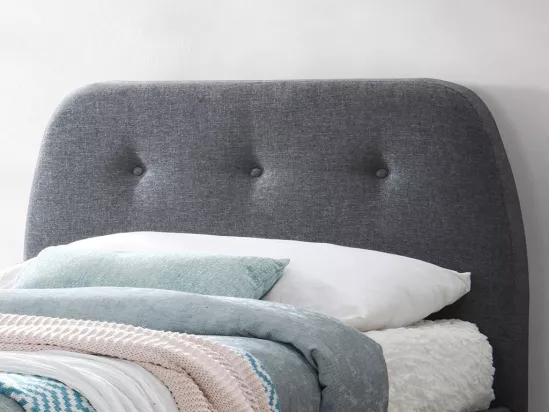 Lit ROMEO tête de lit capitonnée - 90 x 190 cm - Tissu gris