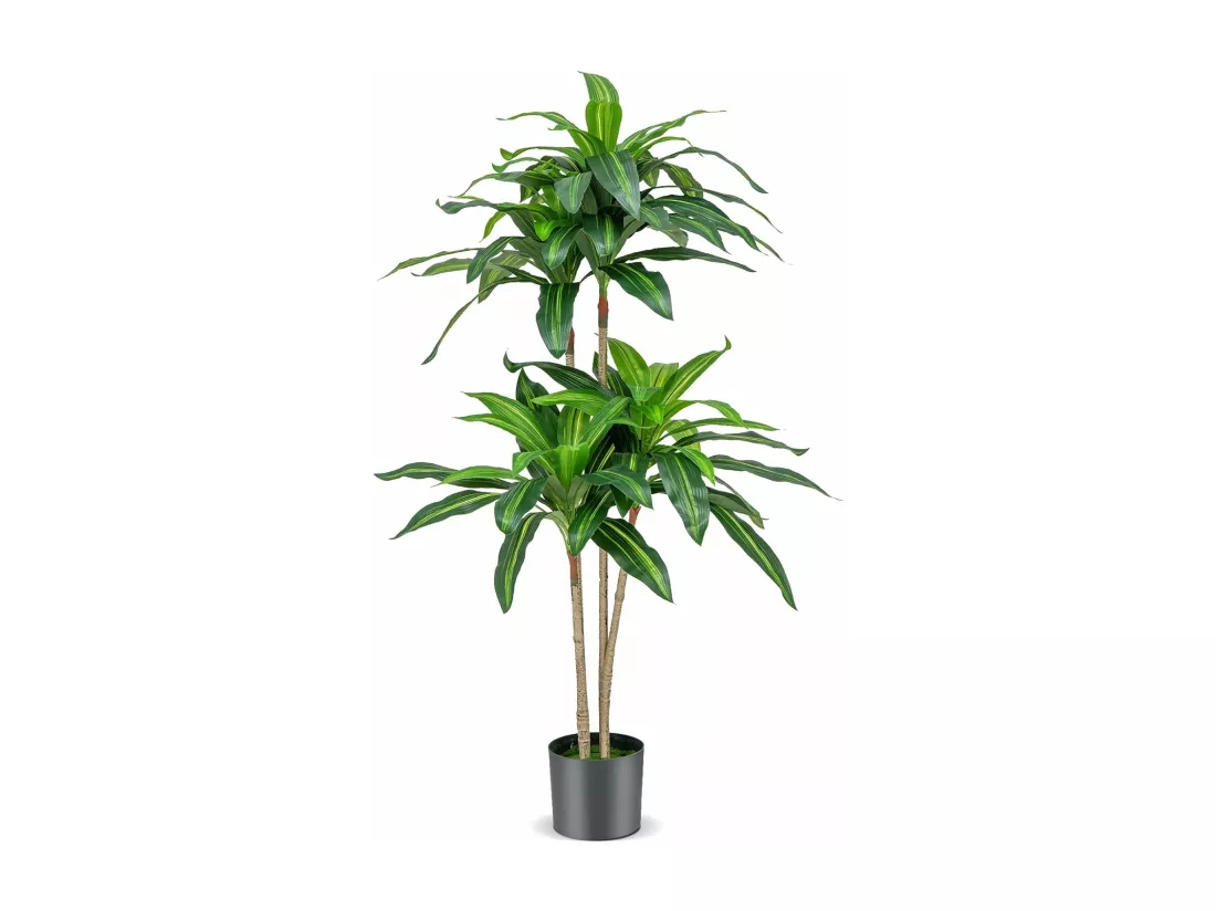 Arbre Artificiel de 140 cm de Haut, Fausse Plante Dracaena avec 92 Feuilles Pot en Ciment Couverture de Mousse, sans Entretien, pour Décoration de Jardin Maison Bureau