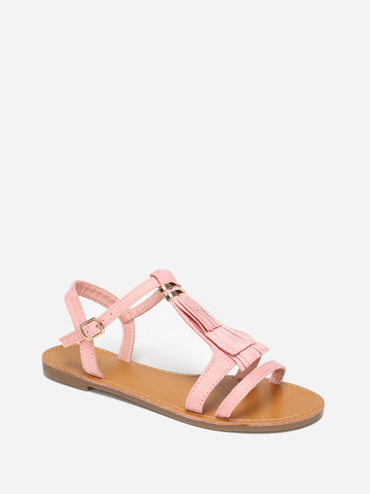 Sandales en suédine avec franges- Rose