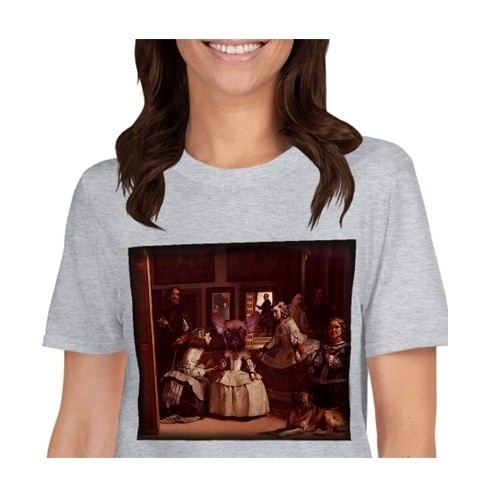 Camiseta feminina Mascochula, Las Meninas, personalizada com seu animal de estimação, cinza