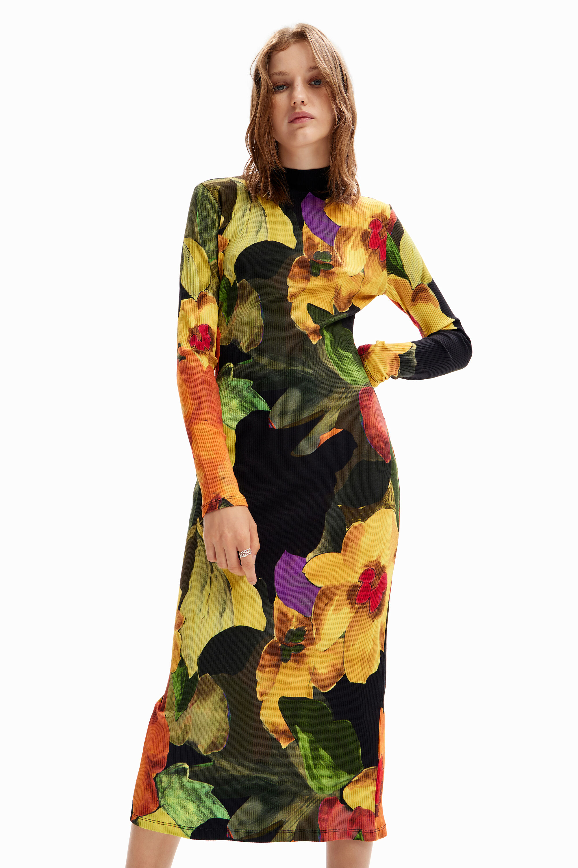 Robe midi ajustée fleurs