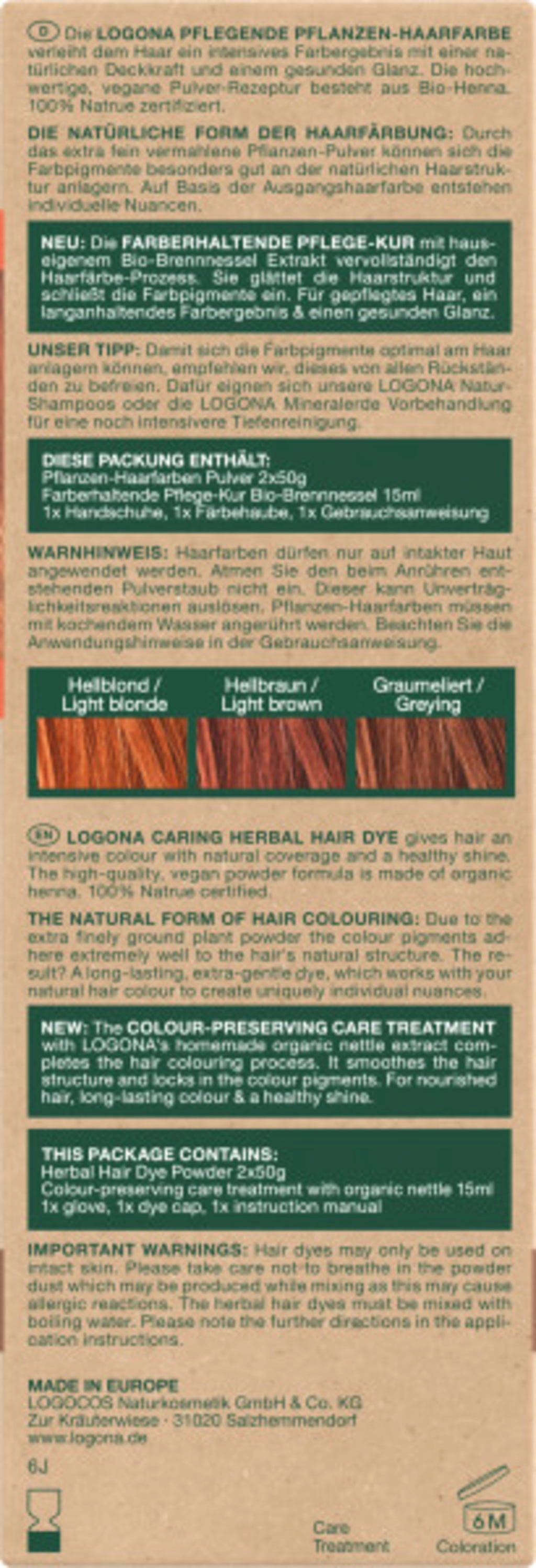 LOGONA  Pflanzen-Haarfarbe Pulver Hennarot, 100 g