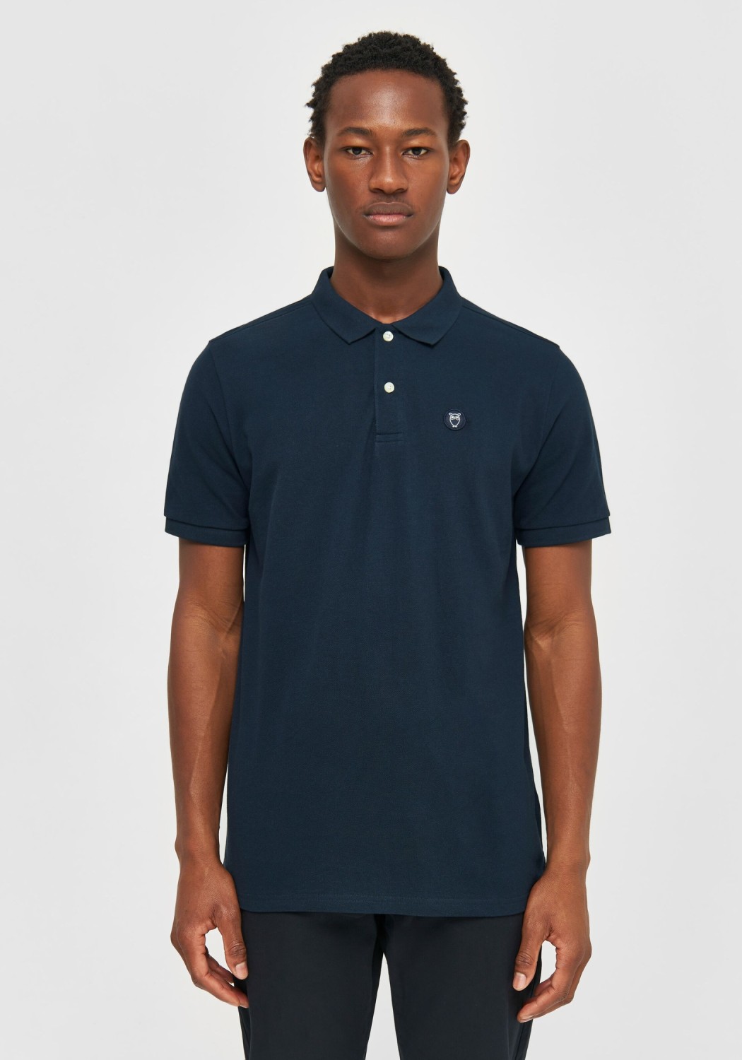 Knowledge Cotton Apparel Basic Badge Polo Shirt Total Eclipse
