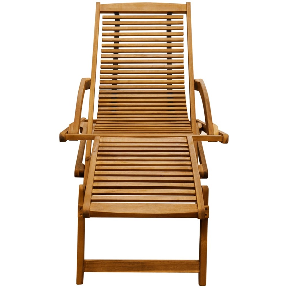 Transat chaise longue bain de soleil lit de jardin terrasse meuble d'extérieur avec repose-pied bois d'acacia solide 02_00125