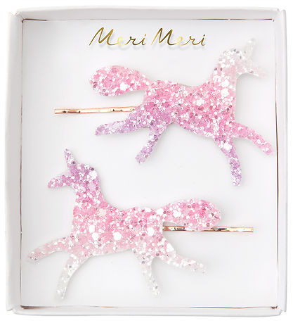 Meri Meri Haarspange - 2er-Pack - 6 cm - Rosa/Weiß m. Einhörner